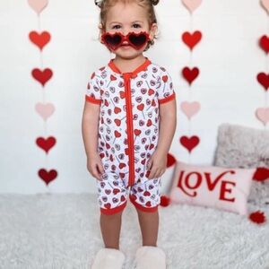 Dream Big Little Be Mine Valentines Bamboo Heart Patterned Romper Pajamas
